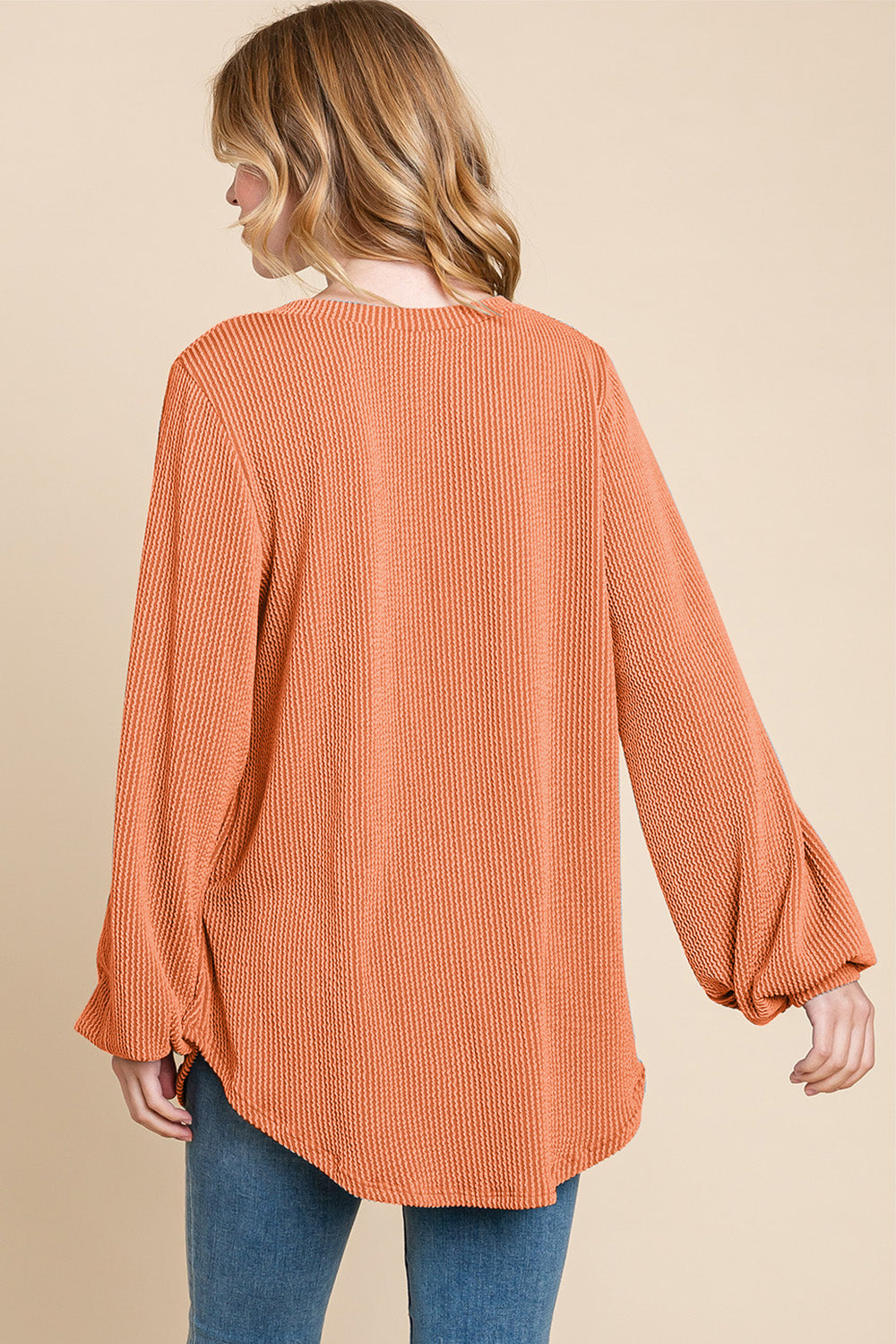 Pure Simplicity Long Sleeve Curved Hem Ribbed T-Shirt