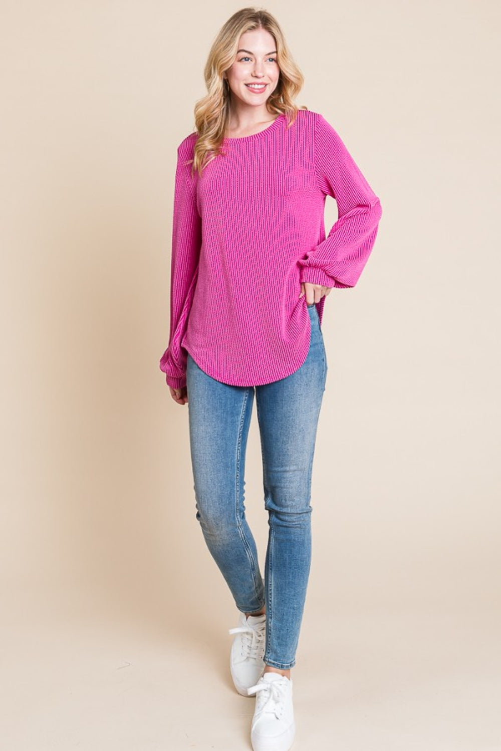 Audacious Aura Long Sleeve Curved Hem Ribbed T-Shirt
