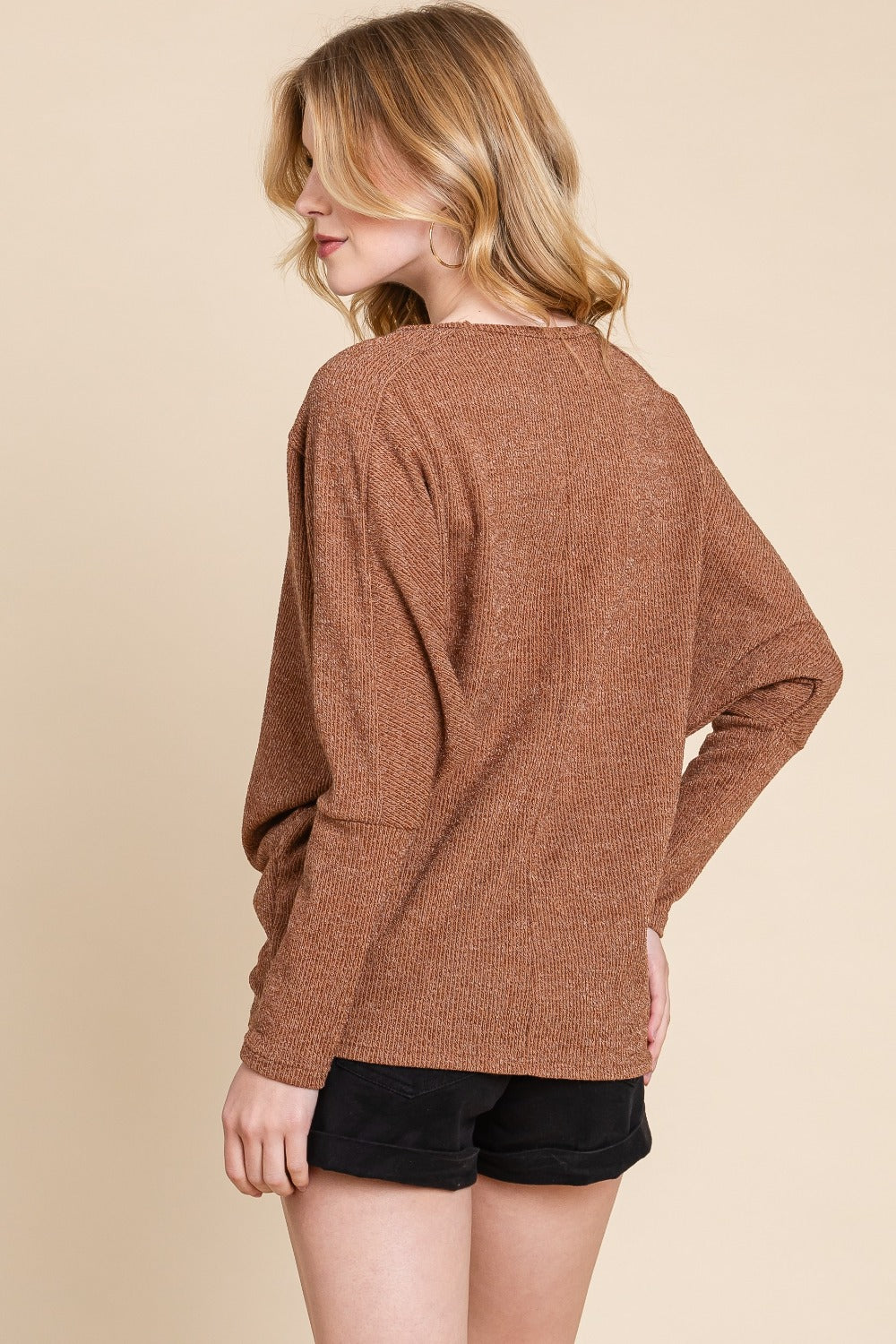 Sansplay Drop Shoulder Long Sleeve Knit Top
