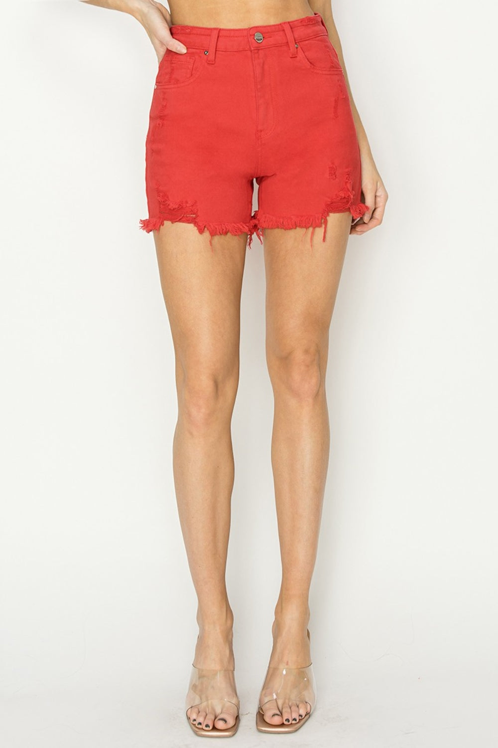 The Denim Muse High Rise Distressed Denim Shorts