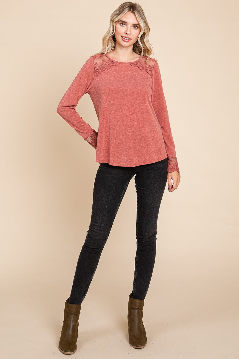 Full Size Lace Detail Round Neck T-Shirt