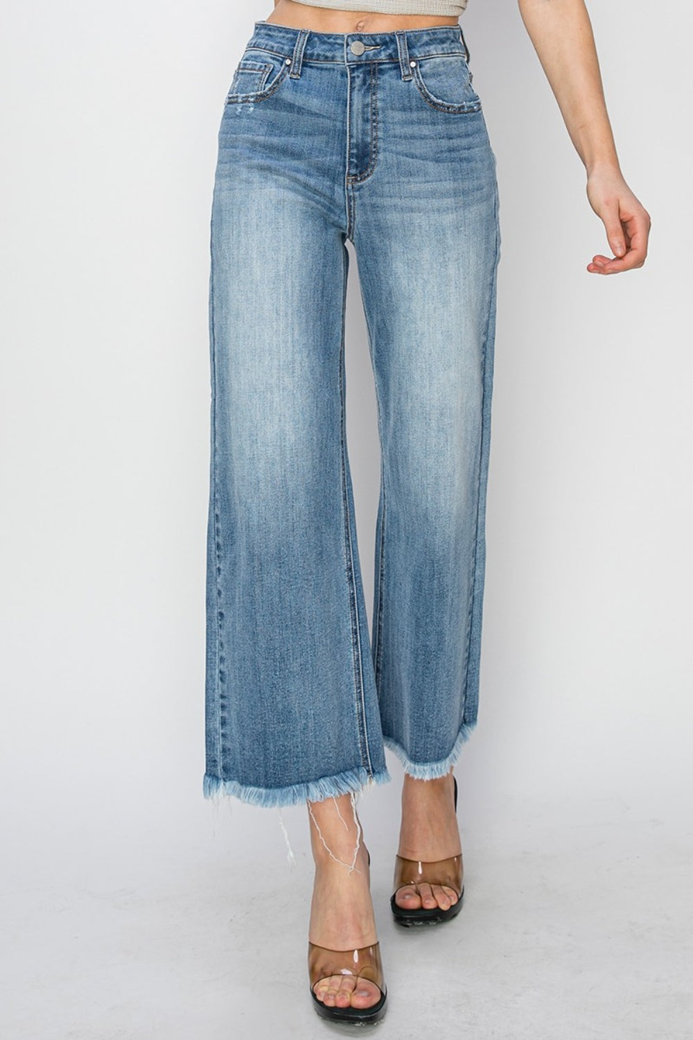 Sansplay Hem Cropped Wide Leg Jeans