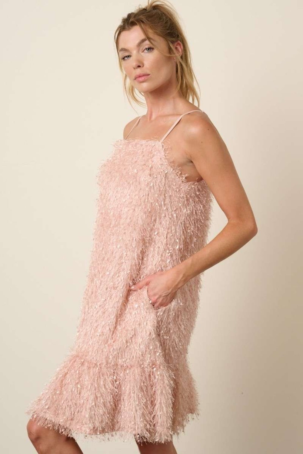 Hand made Feather Ruffle Hem Mini Cami Dress
