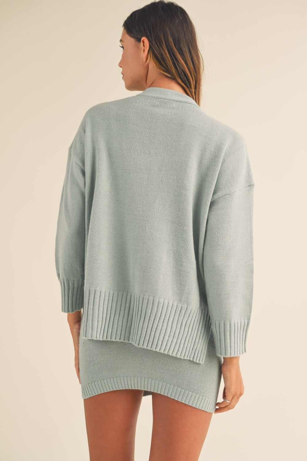 Sans 3 Pieces Sweater Set with Crop Cami, Mini Skirt, Cardigan