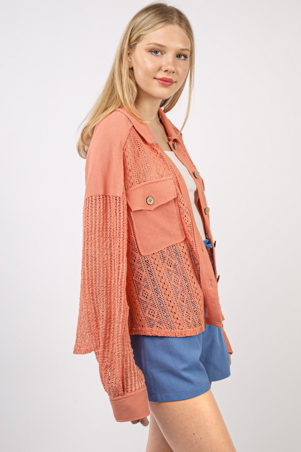 Intrigue Button Up Long Sleeve Lace Shirt