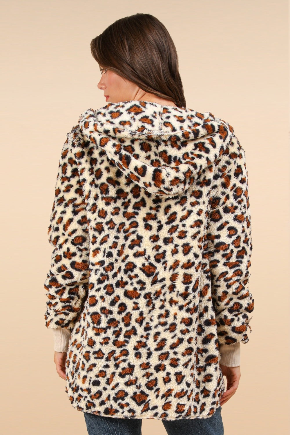 Defiant Fuzzy Leopard Long Sleeve Hooded Jacket
