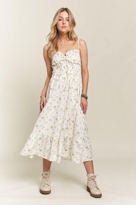 Cupid's Arrow Smocked Floral Sweetheart Neck Cami Dress