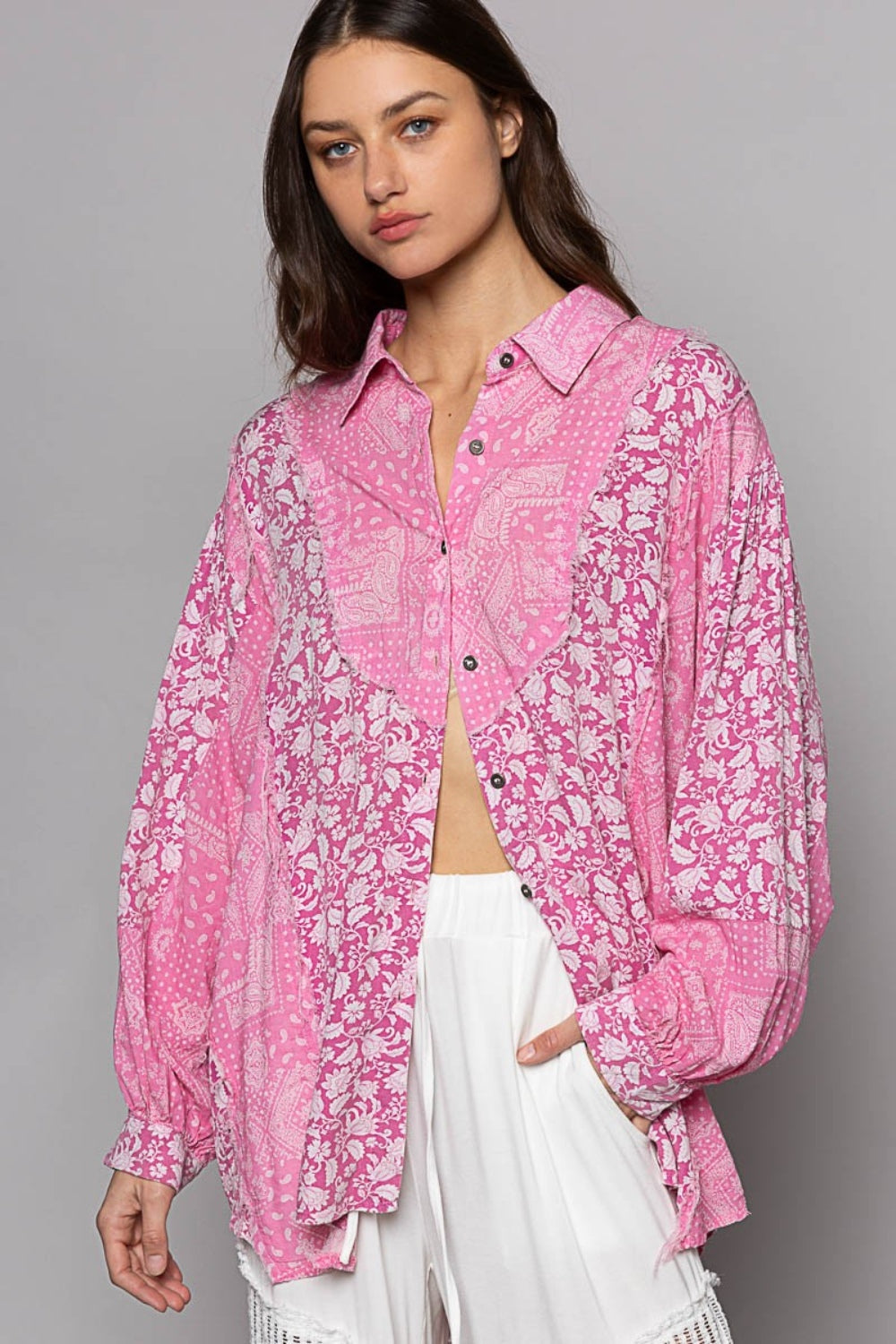 Intrigue Button Down Long Sleeve Paisley Print Shirt