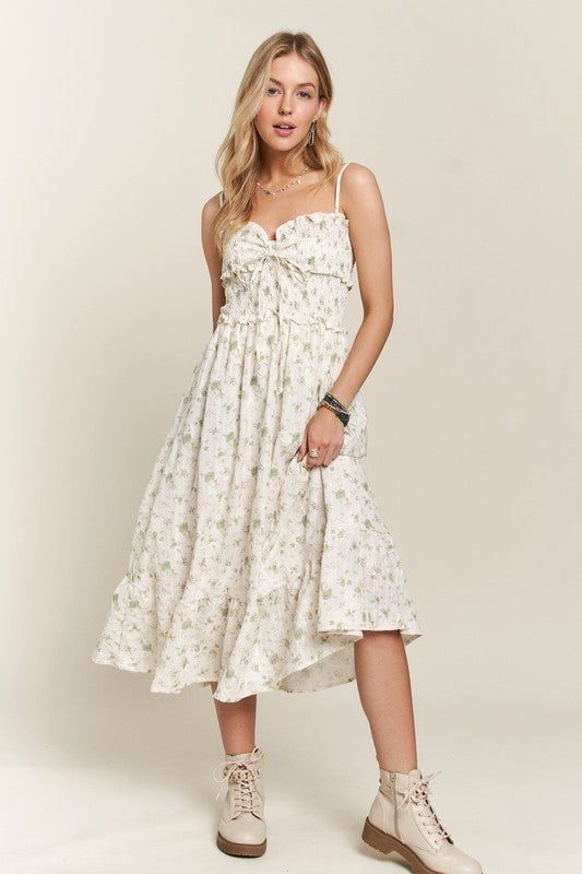 Cupid's Arrow Smocked Floral Sweetheart Neck Cami Dress