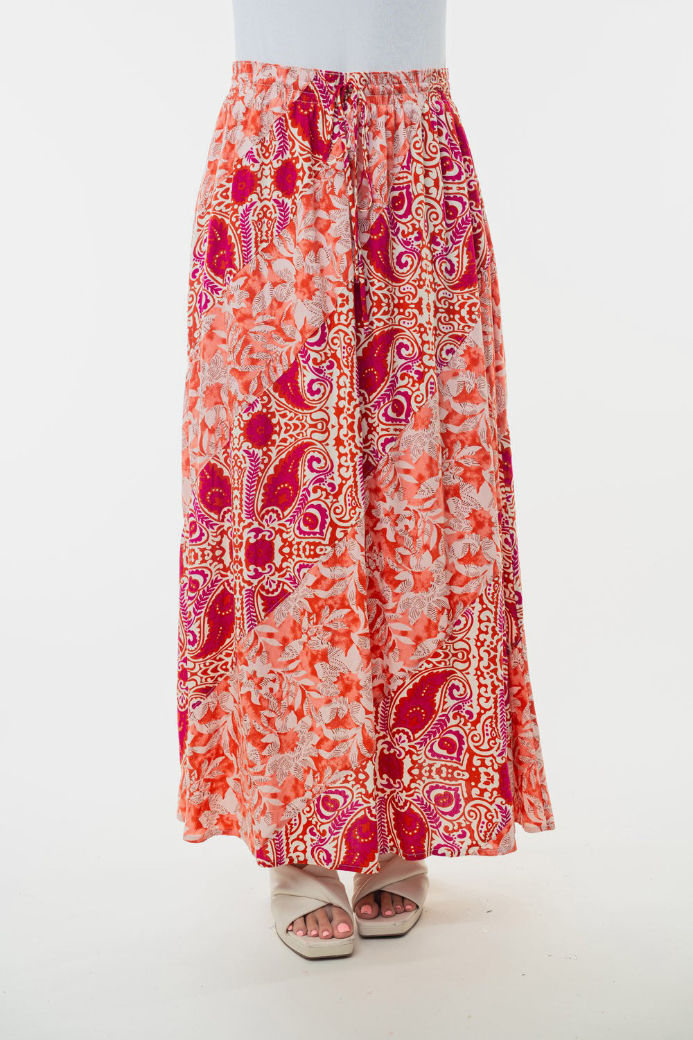 Sansplay Handcrafted Skirt Full Size High Waisted Floral Woven Skirt