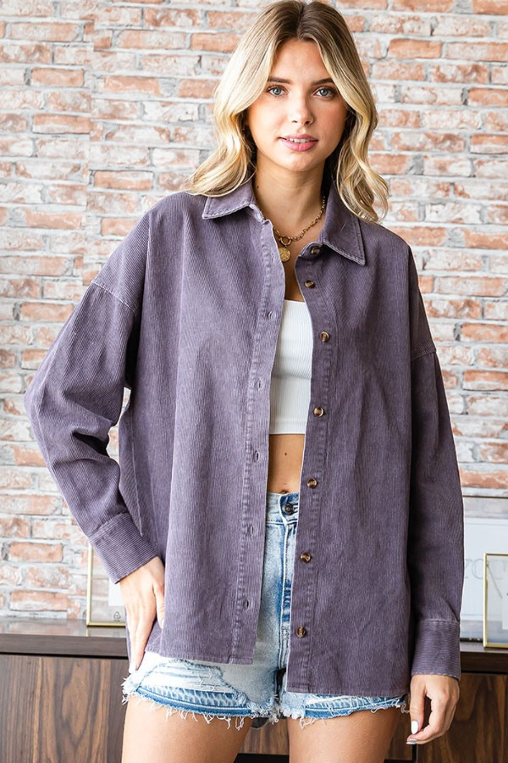Radiance Washed Corduroy Button Down Long Sleeve Shirt