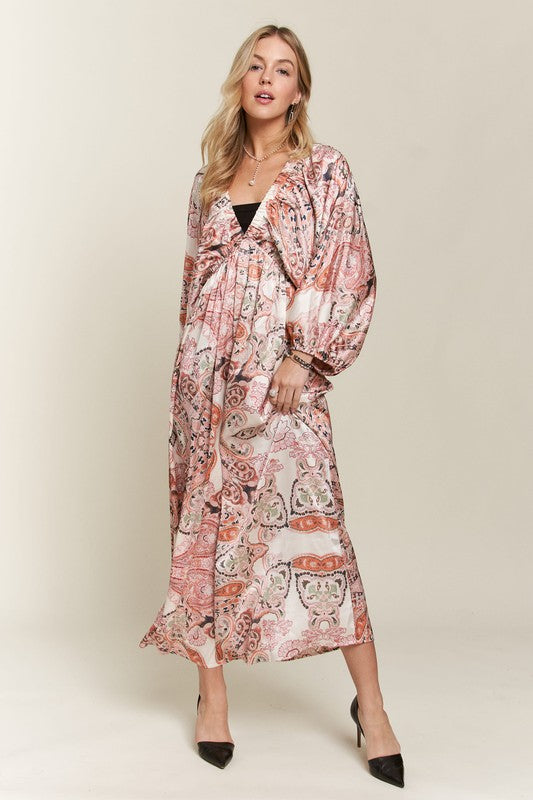 Enchanted Eve Printed V-Neck Batwing Sleeve Dress