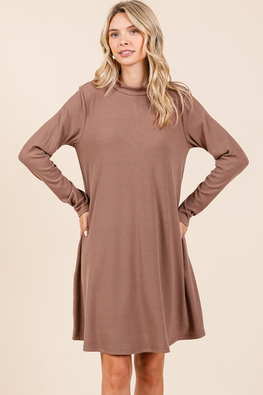 The Parisian Dream Mock Neck Long Sleeve Dress with Pockets
