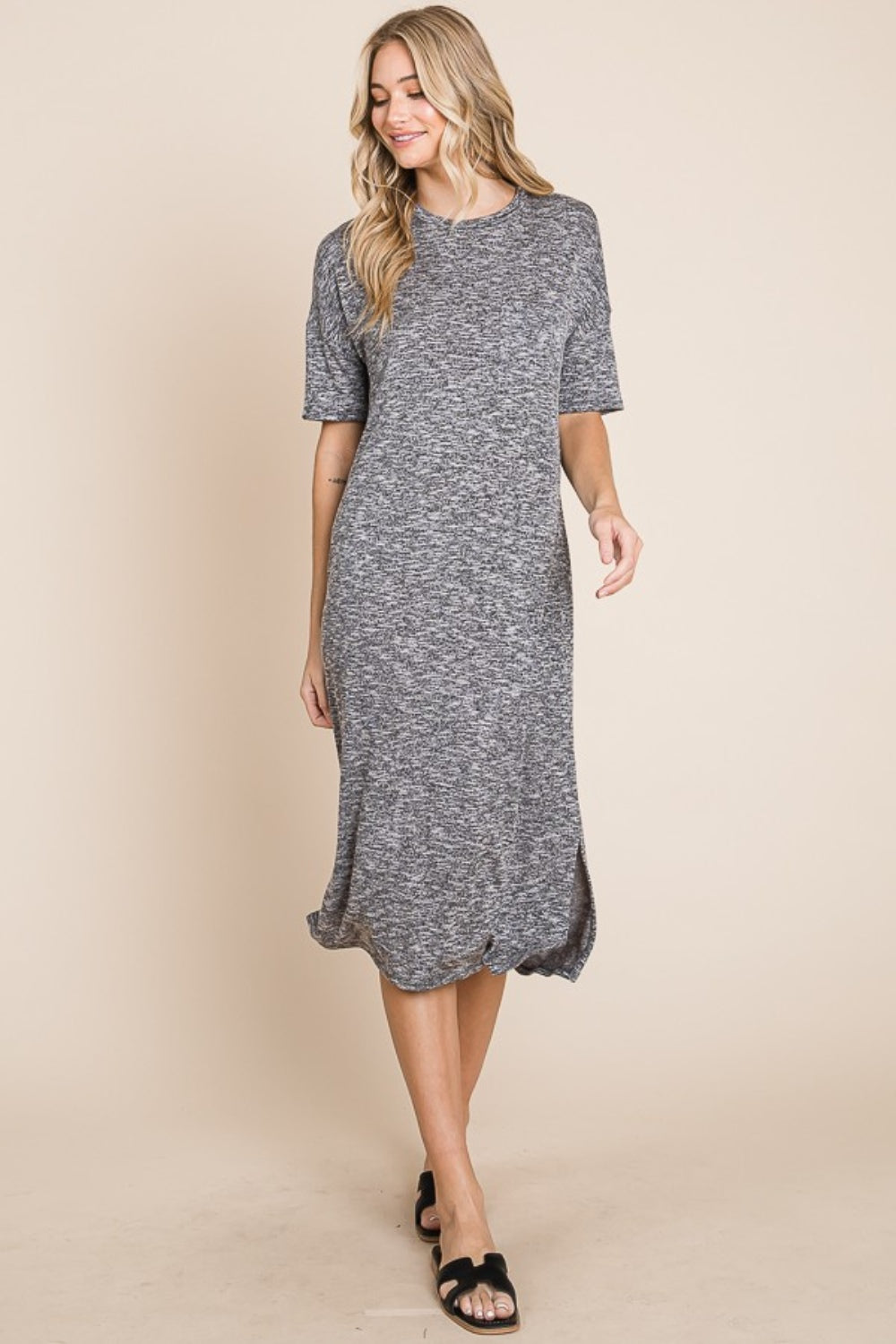 The Seraphina Cocktail Slit Round Neck Half Sleeve Midi Dress