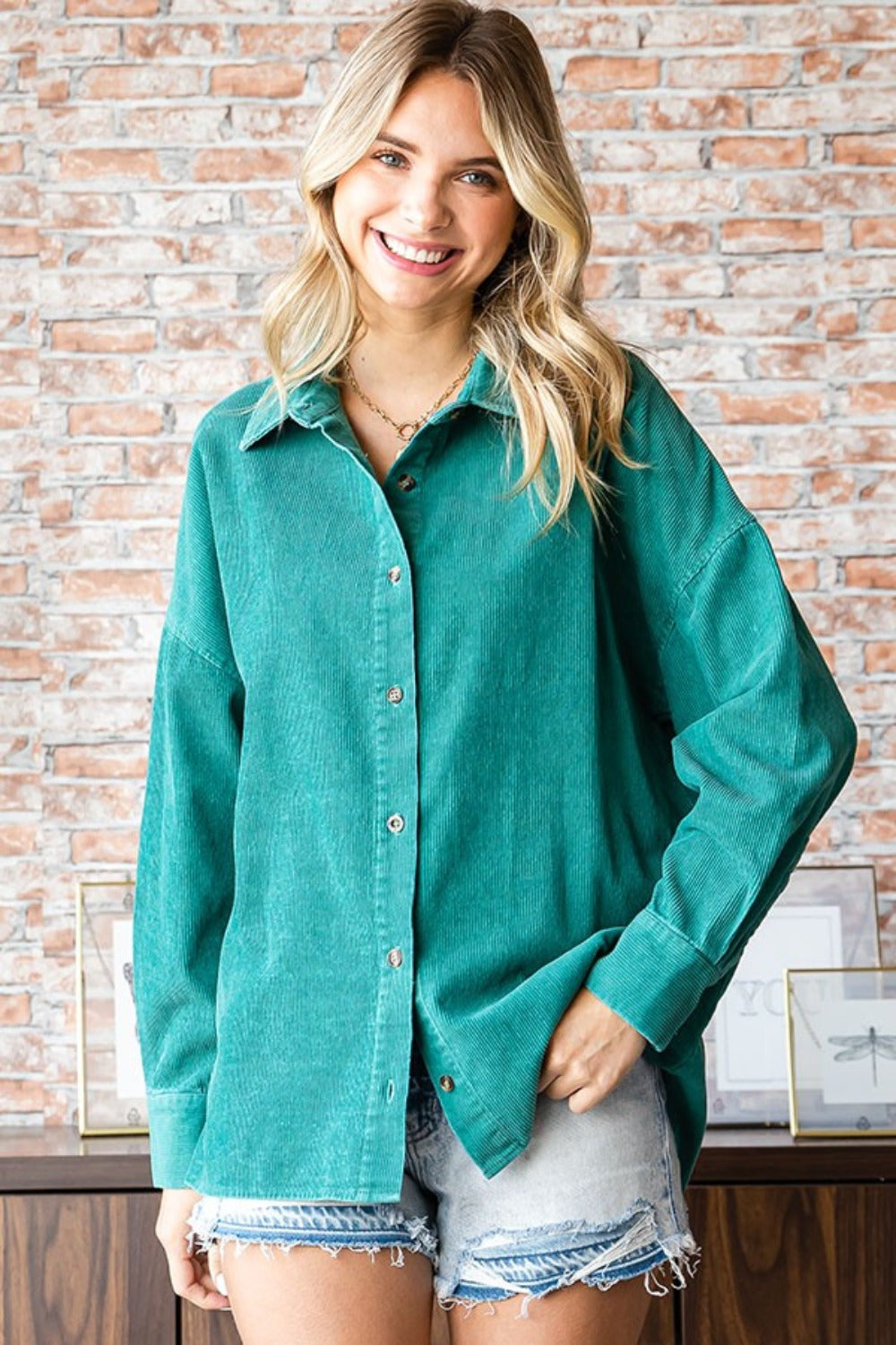 Radiance Washed Corduroy Button Down Long Sleeve Shirt