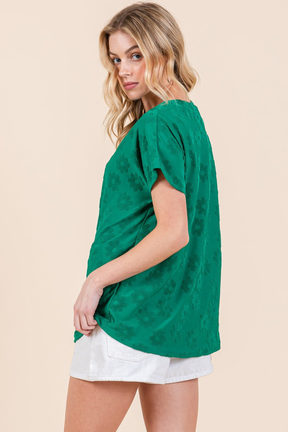 Timeless Treasure Textured Floral Pattern Short Sleeve T-Shirt