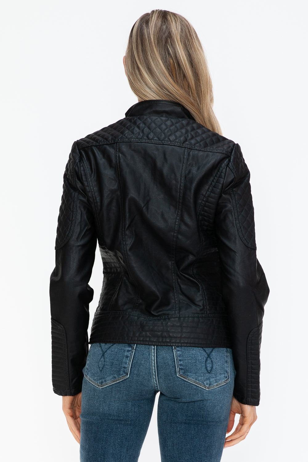 Leather Zip Up Mock Neck Jacket