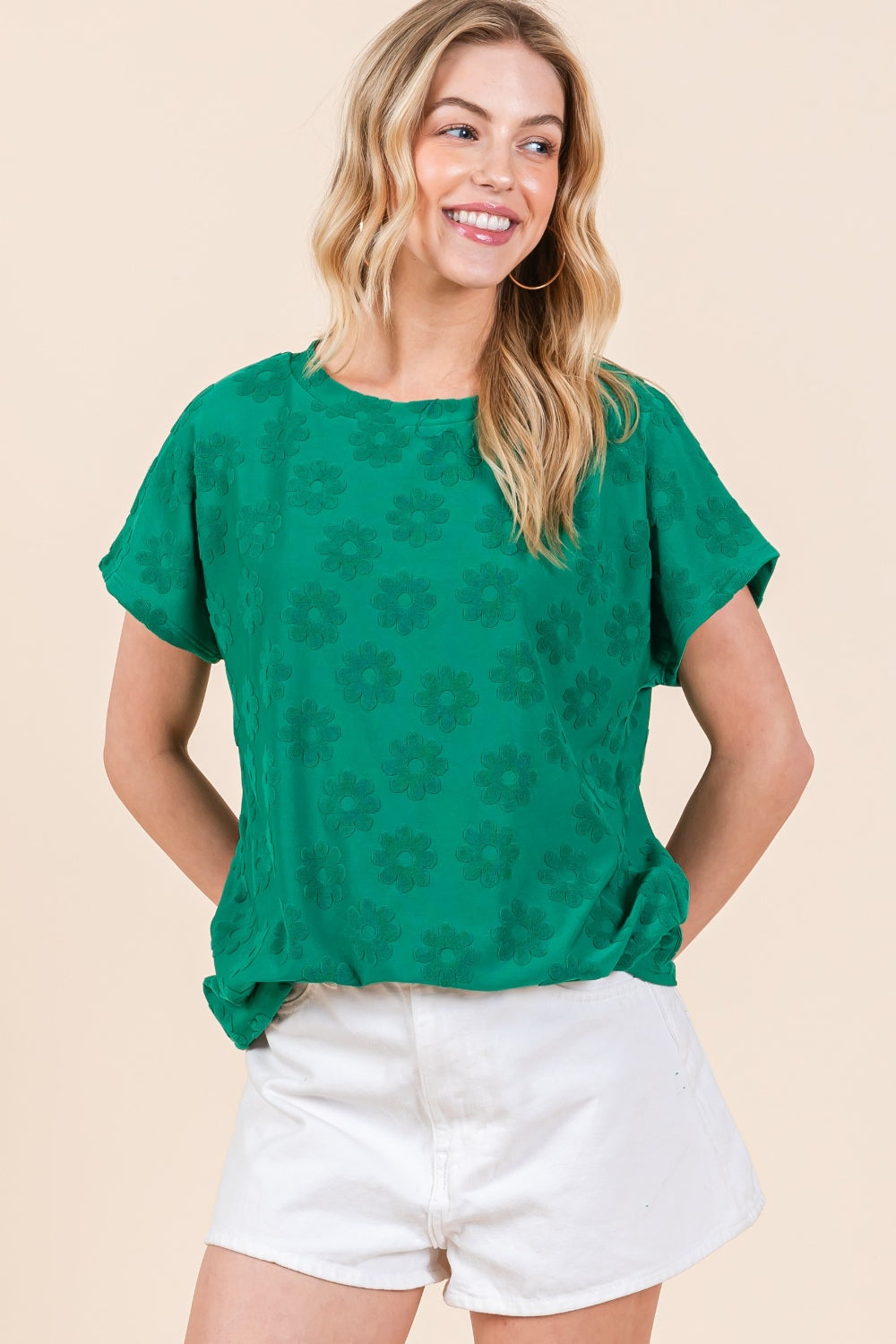 Timeless Treasure Textured Floral Pattern Short Sleeve T-Shirt