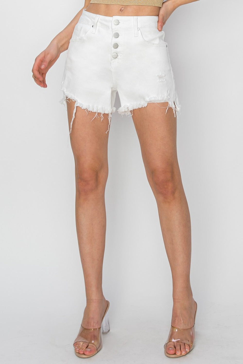 Fly Frayed Hem Denim Shorts