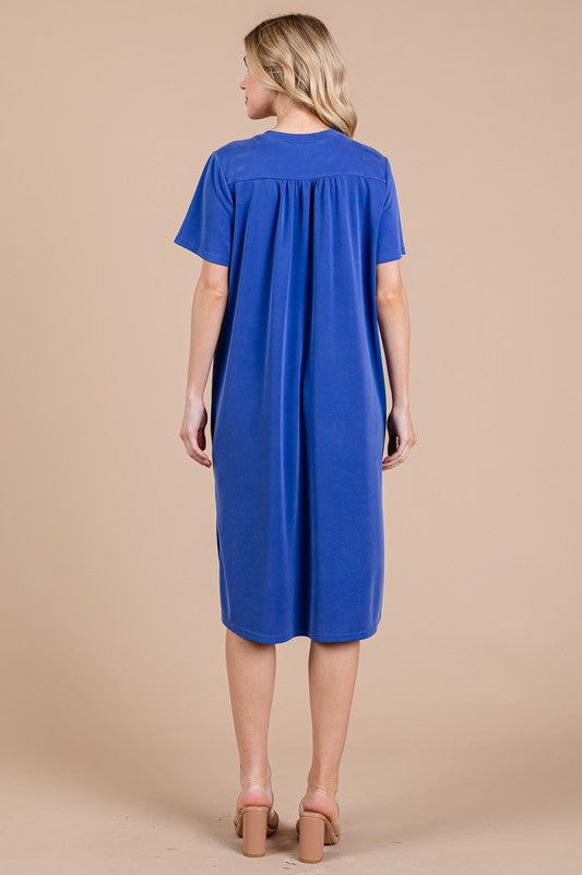 Heart's Desire Side Slit Short Sleeve Midi Dress with Pockets