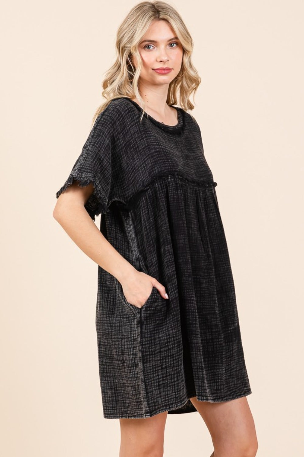 Soulful Silhouettes Short Sleeve Babydoll Texture Dress with Pockets