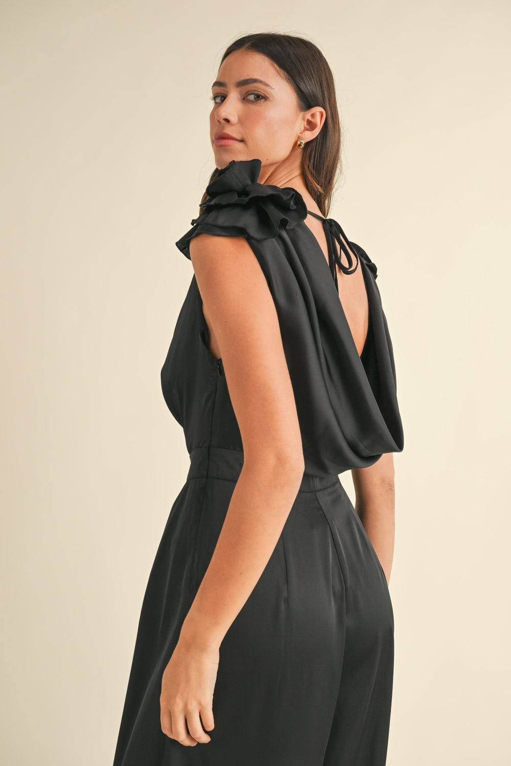 Sansplay Celestial Nights Party Floral Applique Deep Cowl Neck Jumpsuit