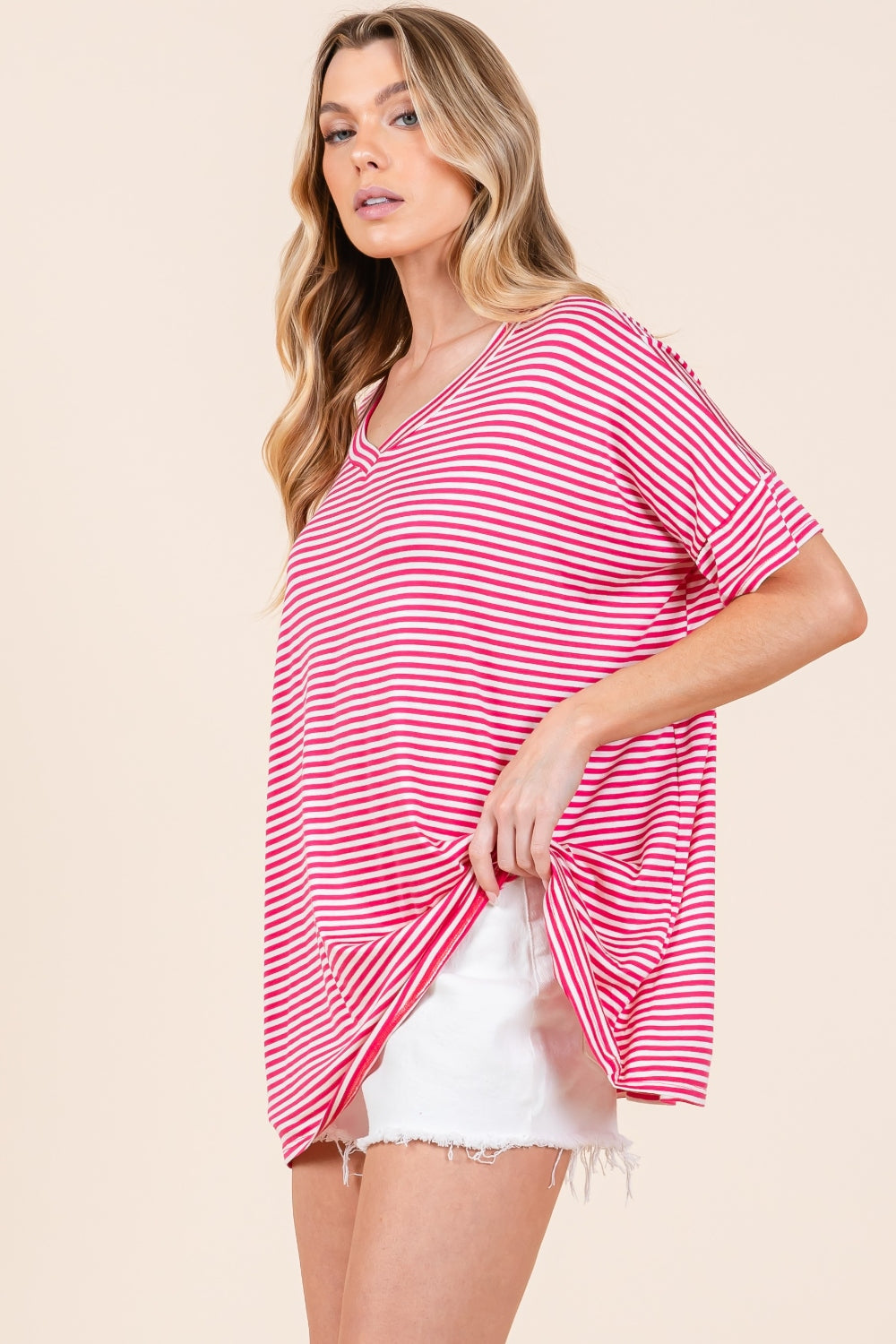 Threads of Tenderness Striped V-Neck T-Shirt