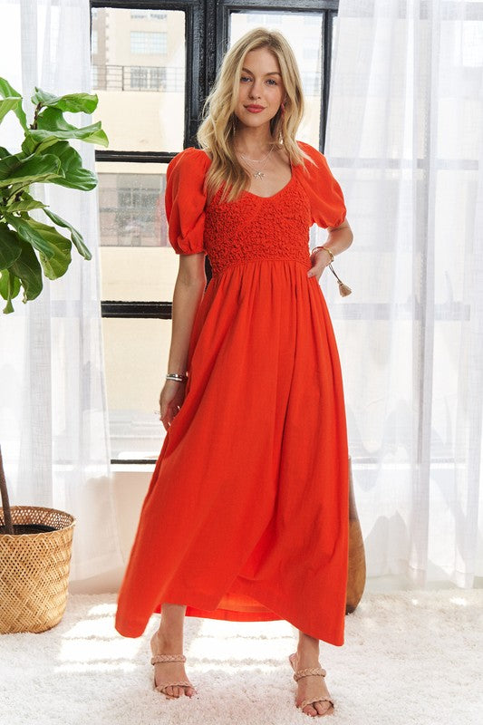 Flirtatious Fuchsia Popcorn Smocked Puff Sleeve Dress