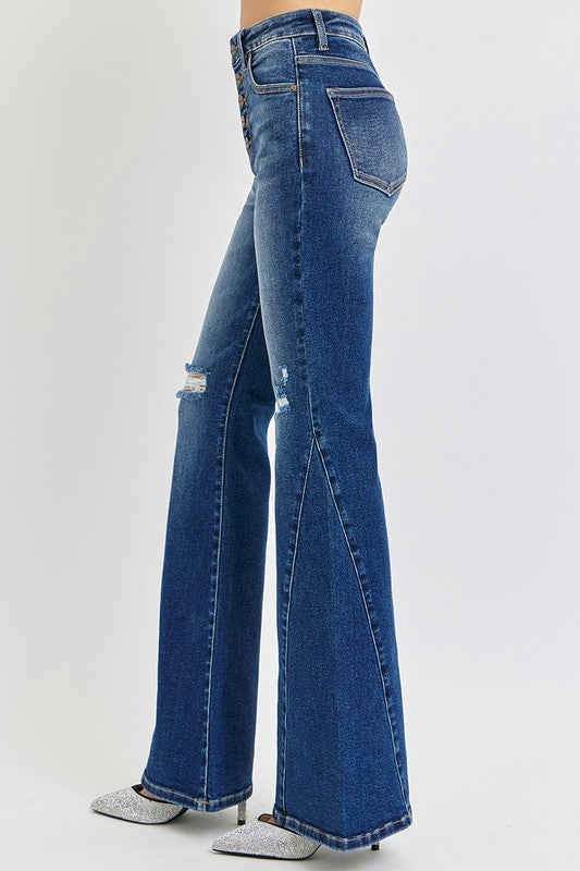 Sansplay Special Distressed Button-Fly Flare Jeans