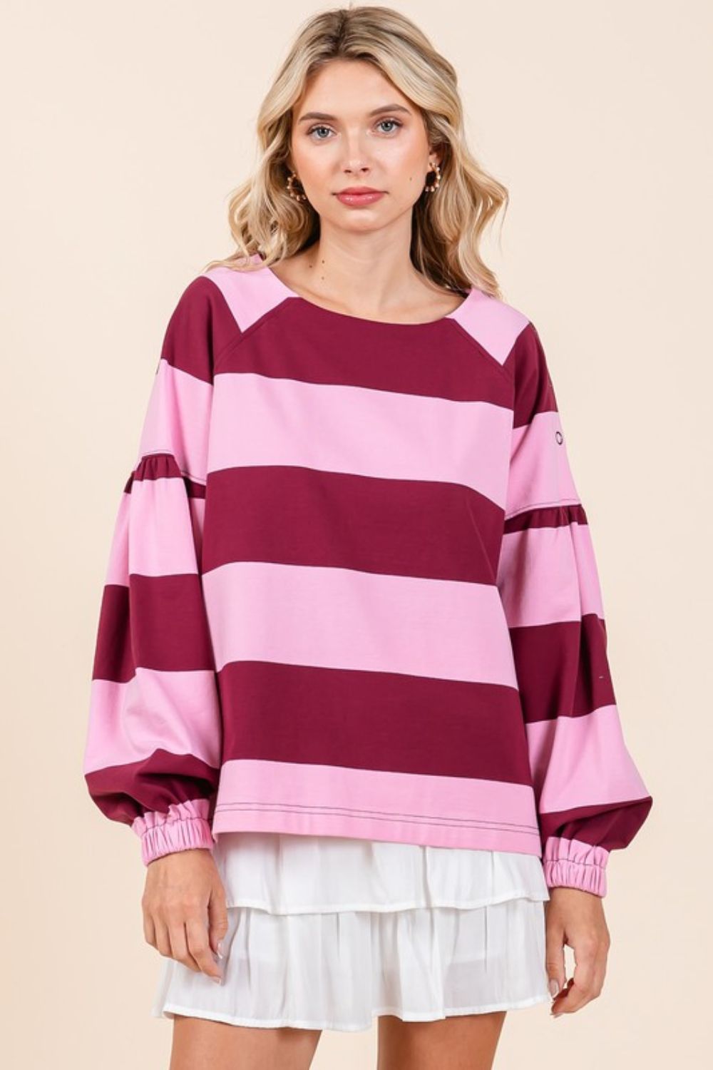 Twilight Glow Striped Snap Shoulder Long Sleeve T-Shirt