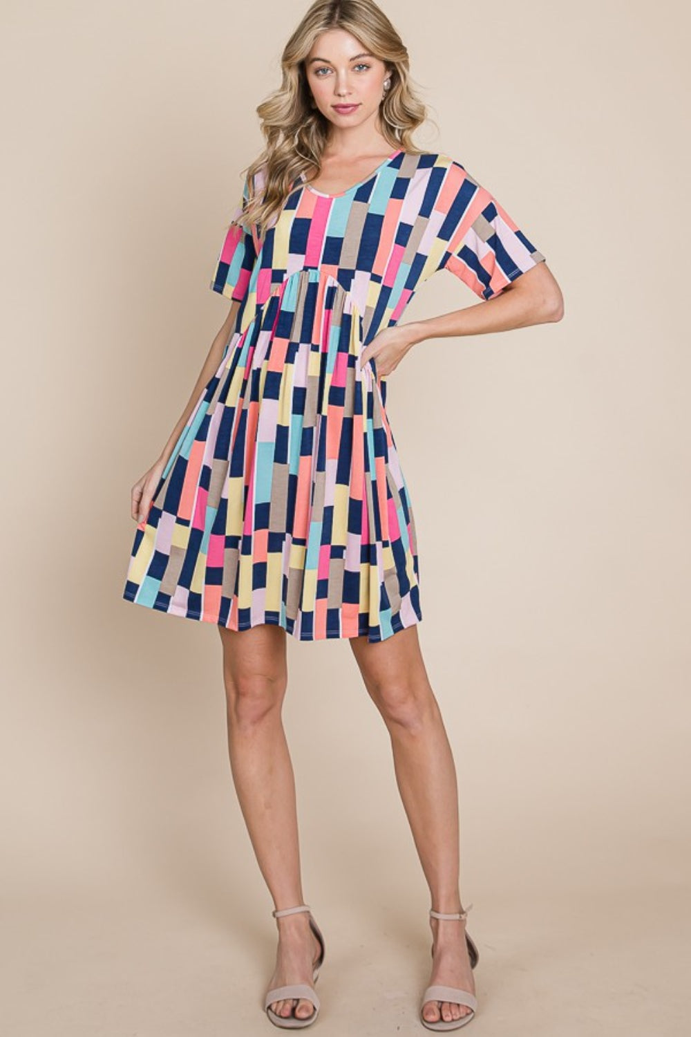 Color Block Short Sleeve Mini Dress