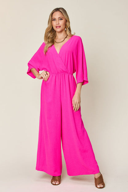 Full Size Surplice Wide Leg Jumpsuit with Pockets