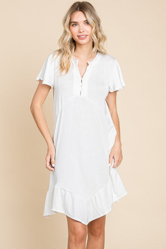 The Maverick Short Sleeve Ruffled Asymmetric Hem Dress
