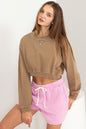 Sans Round Neck Long Sleeve Cropped Sweatshirt