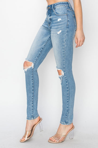 The 1940's Straight High Rise Knee Distressed Skinny Jeans