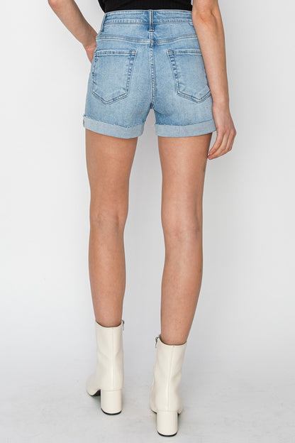 Sapphire Bloom Distressed Mid-Rise Waist Denim Shorts
