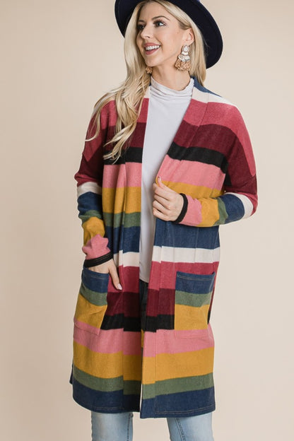 The Winter's Delight Color Block Striped Open Front Cardigan