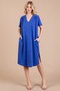 Heart's Desire Side Slit Short Sleeve Midi Dress with Pockets