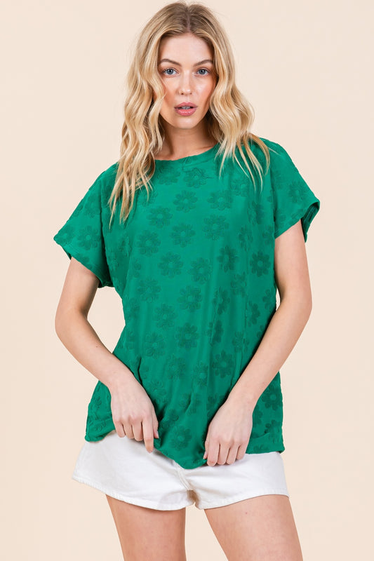 Timeless Treasure Textured Floral Pattern Short Sleeve T-Shirt