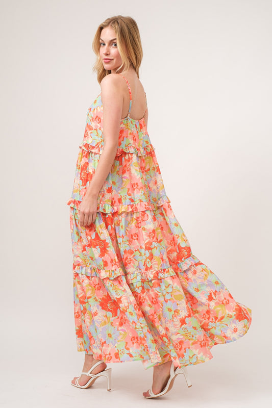 Floral Ruffled Tiered Strap maxi Dress