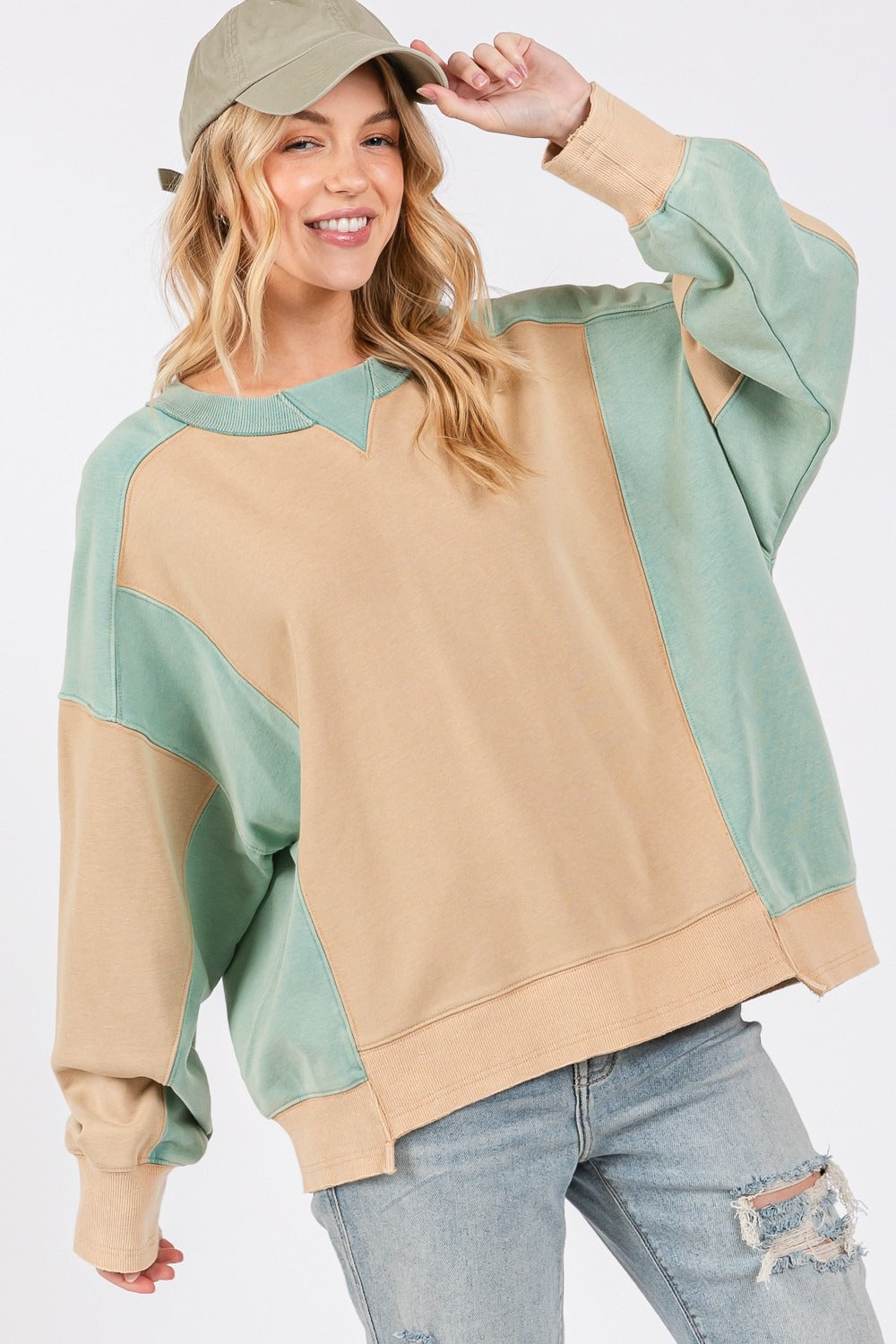 Signature Softness Color Block Round Neck Sweatshirt