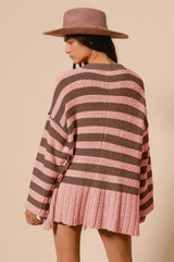 The Winter's Delight Slit Striped V-Neck Button Up Cardigan