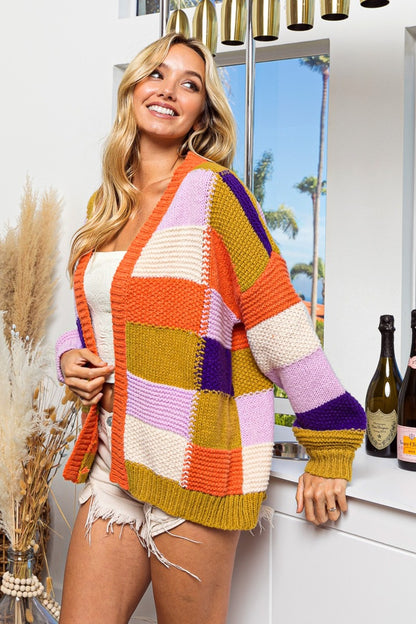 The Heirloom Checkered Color Block Sweater Cardigan