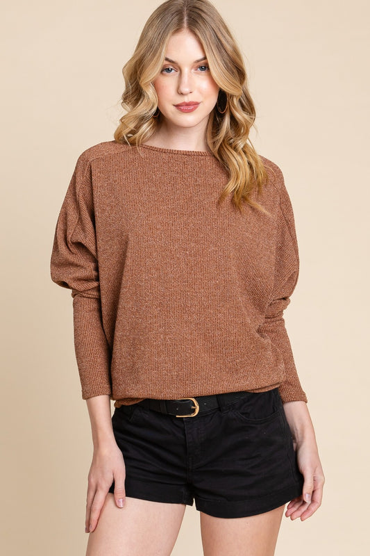 Sansplay Drop Shoulder Long Sleeve Knit Top