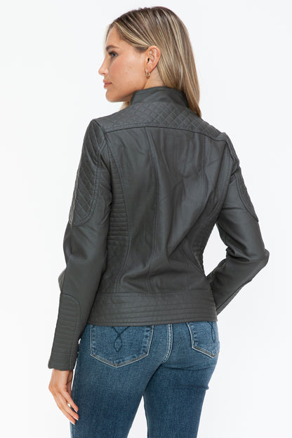 Leather Zip Up Mock Neck Jacket
