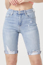 Sapphire Bloom Distressed Denim Bermuda Shorts