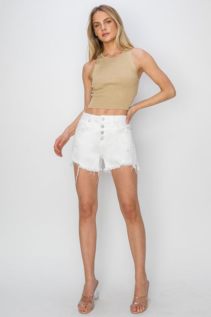 Fly Frayed Hem Denim Shorts