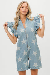 Denim Star Half Zip Denim Romper