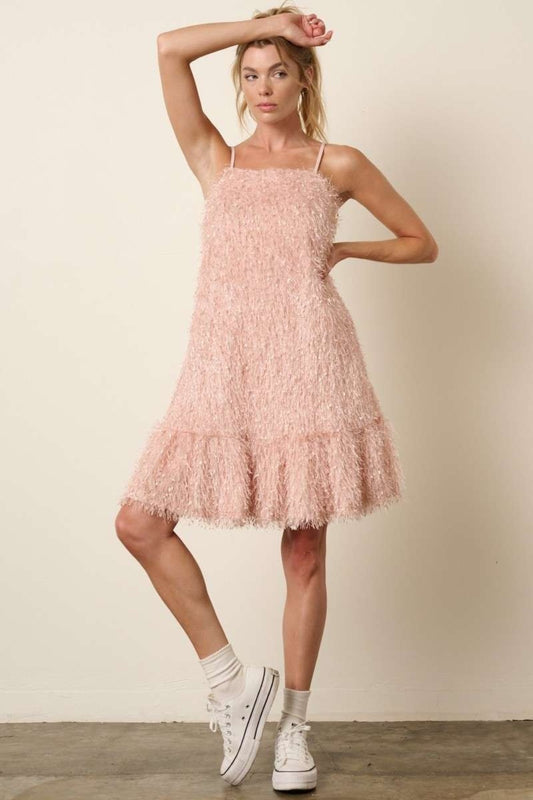 Hand made Feather Ruffle Hem Mini Cami Dress