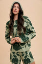 Sansplay Luxe Two-Piece Flower Pattern Drawstring Hooded Top and Shorts Sweater Set